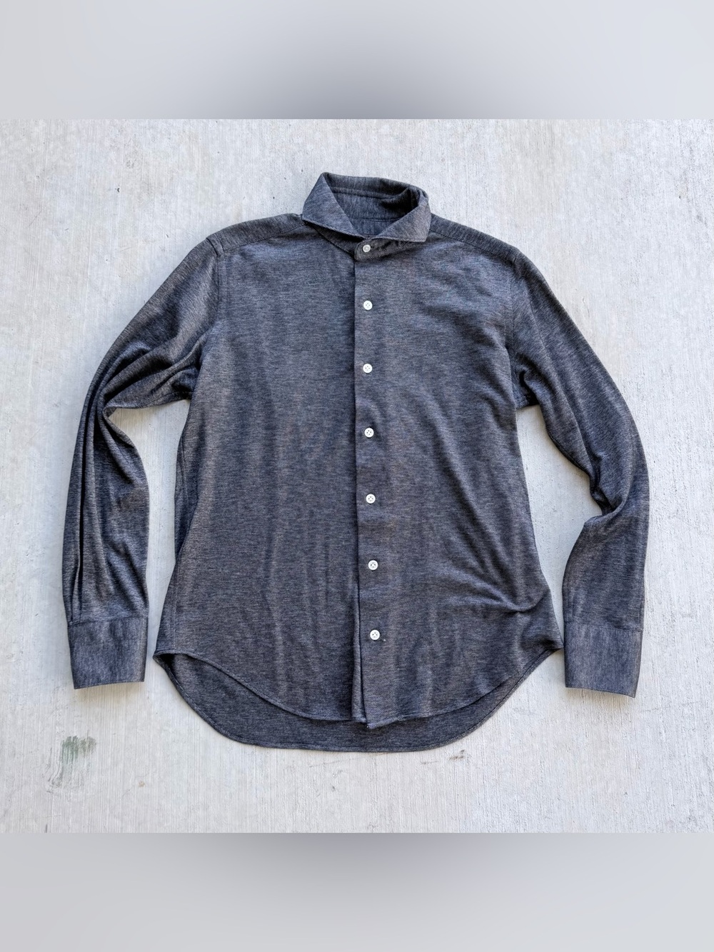 Hitoyoshi Melange Knit Long Sleeve Jersey Shirt Cut Away Collar Made In Japan